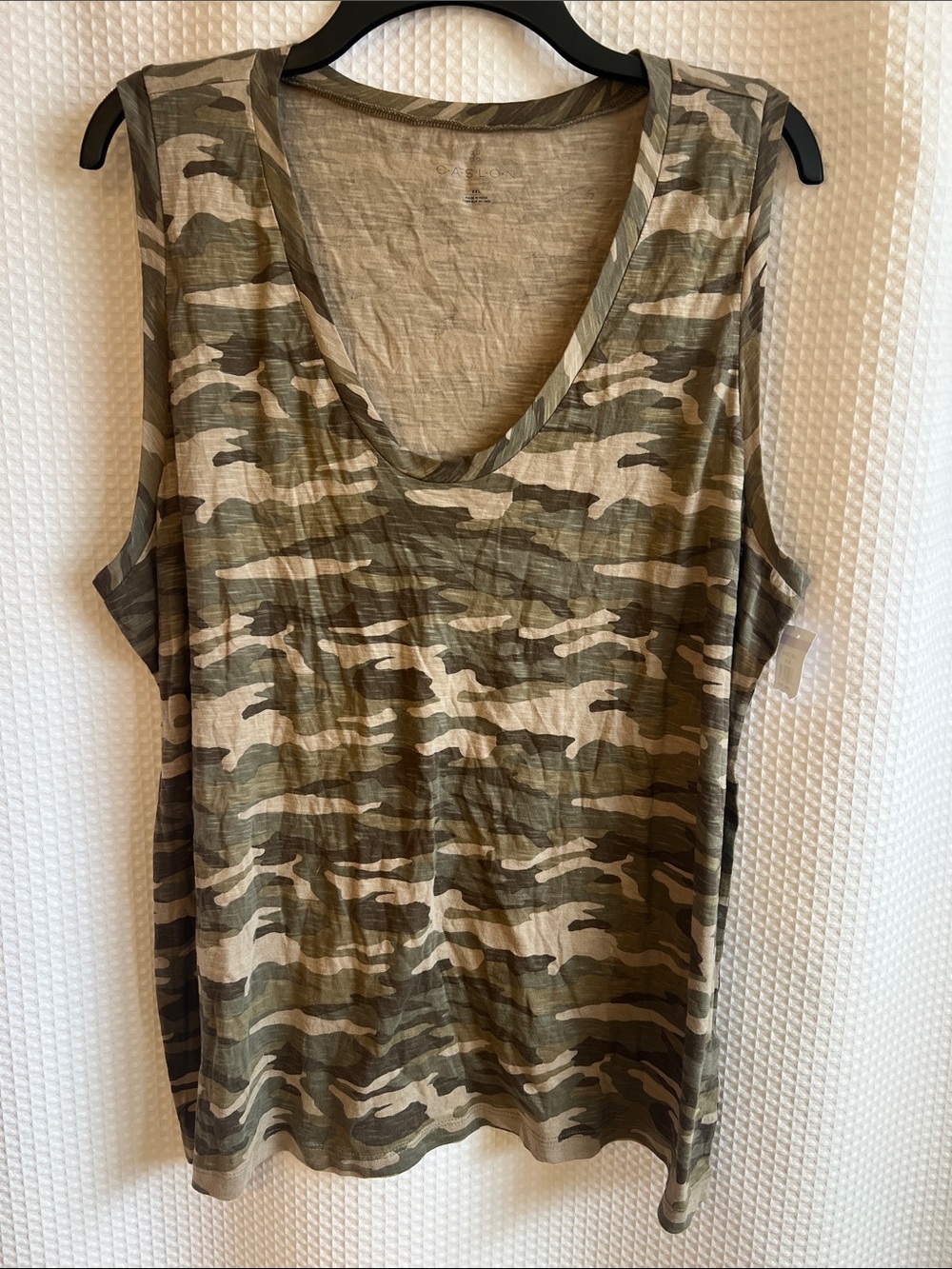 Caslon Olive and Tan Camo V-Neck Tank Top—726-005